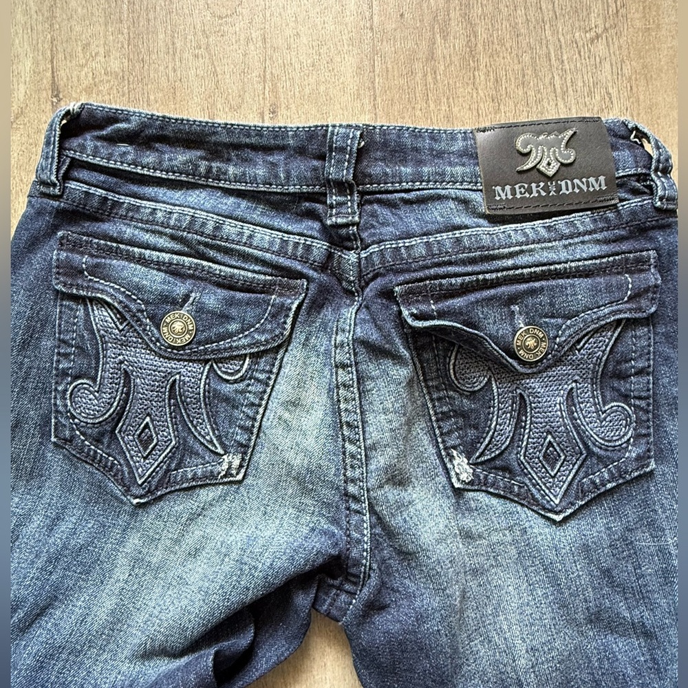 Women’s Y2K Buckle MEK Yokohama Slim Boot Cut Jeans Distressed Wash 29W | 34L - Picture 4 of 9